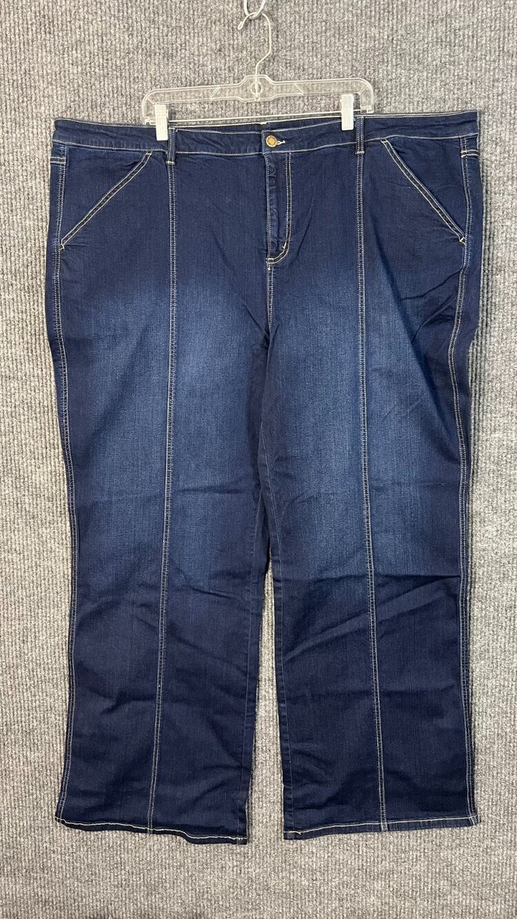 Belle Kim Gravel Jeans Womens Plus 30W Tall Blue Dark Wash Seamed Wide Leg